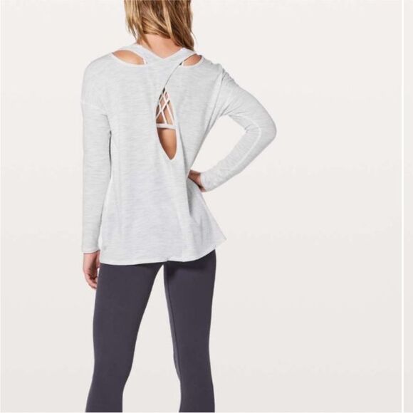 EUC Lululemon Back Into It Long Sleeve Open Strappy Back White Grey S/M Size 6 - Picture 16 of 16